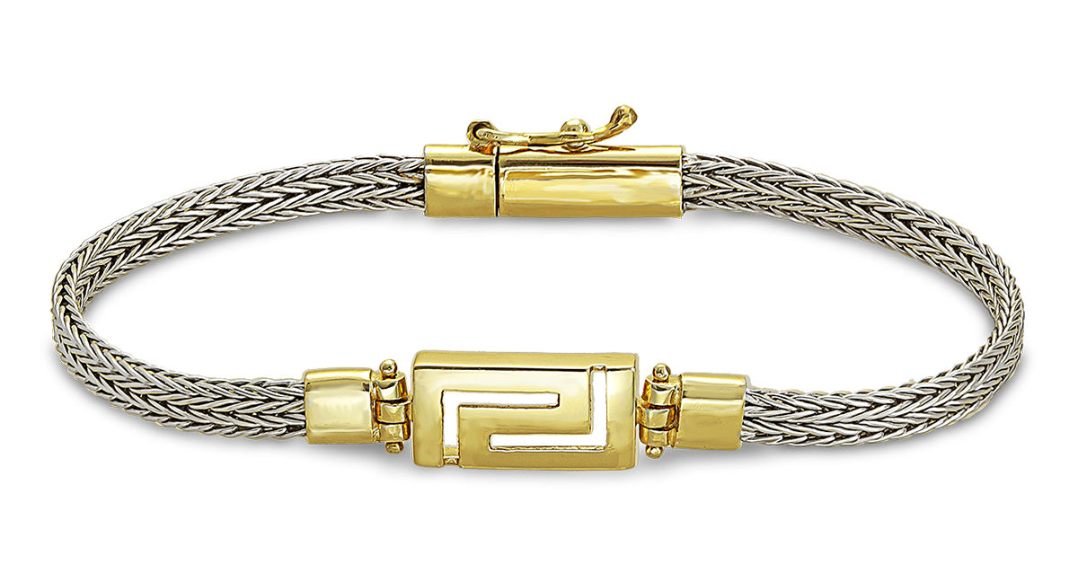 Silver and Gold Greek Key Bracelet