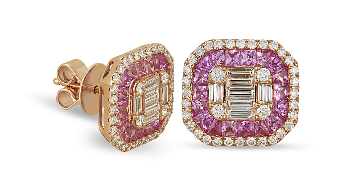 Pink Sapphires and Diamonds Earrings