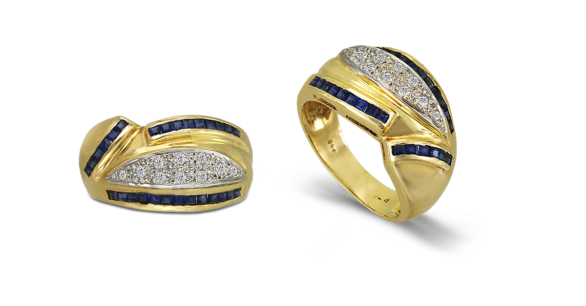 Ring With Diamonds and Sapphires