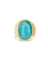 Anice “Muse” signet ring in engraved gold, amazonite and rock crystal (large)