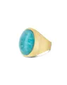 Anice “Muse” signet ring in engraved gold, amazonite and rock crystal (large)