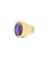 Violetta “Muse” signet ring in engraved gold, lepidolite and mother-of-pearl (small)